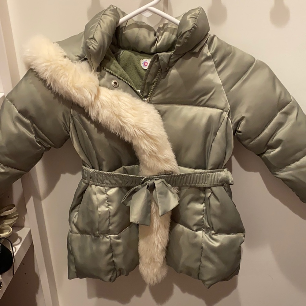 Puffer coat with faux fur trip and hood